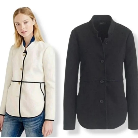 J. Crew Jackets & Blazers - J.Crew  Tipped Twill Blazer Jacket Black Button Up Size 10